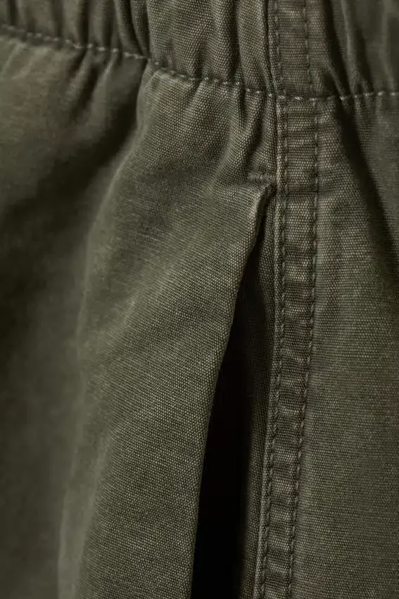 Low Rise Baggy Washed Canvas Trousers – Washed Dark Khaki Green Low Rise Baggy Washed Canvas Trousers – Washed Dark Khaki Green