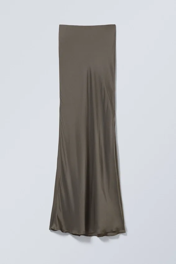Low Rise Bias-Cut Satin Maxi Skirt – Dark Mole Low Rise Bias-Cut Satin Maxi Skirt – Dark Mole