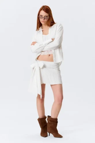Low Rise Bow Detail Mini Wrap Skirt – Off-White