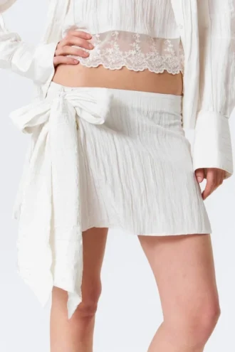 Low Rise Bow Detail Mini Wrap Skirt – Off-White