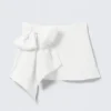 Low Rise Bow Detail Mini Wrap Skirt – Off-White Low Rise Bow Detail Mini Wrap Skirt – Off-White
