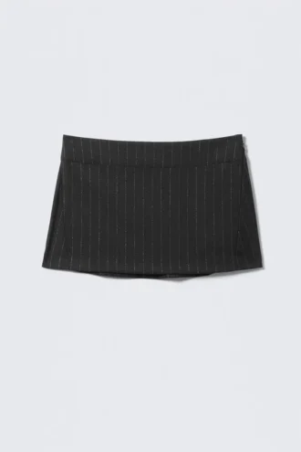 Low Rise Brushed Twill Mini Skirt – Dark Grey – Metallic Stripe