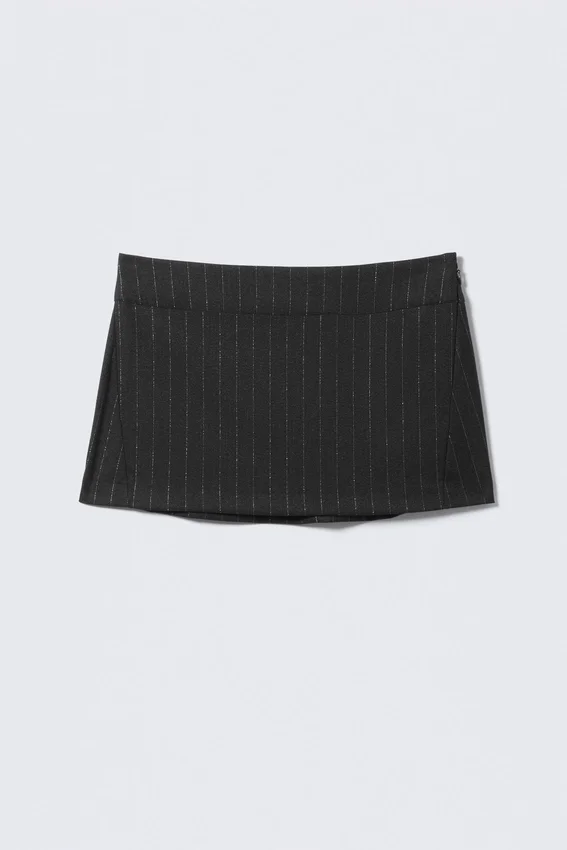 Low Rise Brushed Twill Mini Skirt – Dark Grey – Metallic Stripe Low Rise Brushed Twill Mini Skirt – Dark Grey – Metallic Stripe