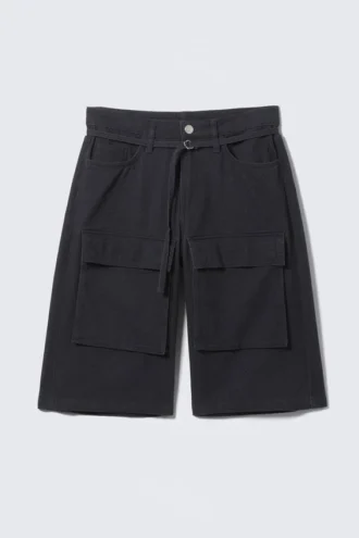 Low Rise Cargo Cotton Twill Jorts – Black