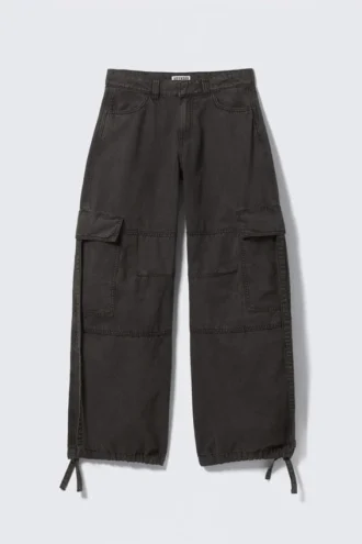 Low Rise Cargo Strap Twill Trousers – Dark Grey
