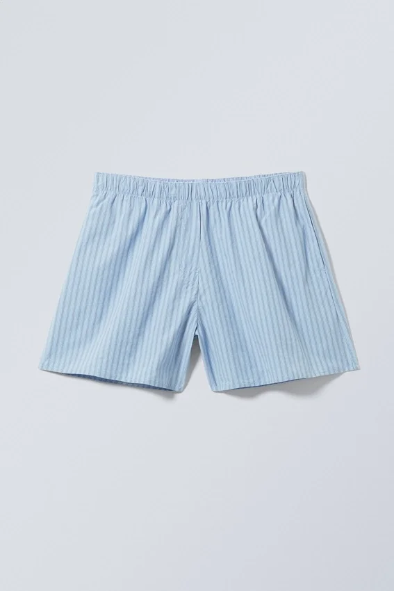 Low Rise Cotton Shorts – Striped Light Blue Low Rise Cotton Shorts – Striped Light Blue