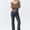 Low Rise Curve Yoke Flared Jeans – Desert Blue – Dark Blue Low Rise Curve Yoke Flared Jeans – Desert Blue – Dark Blue