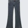Low Rise Curve Yoke Flared Jeans – Desert Blue – Dark Blue Low Rise Curve Yoke Flared Jeans – Desert Blue – Dark Blue