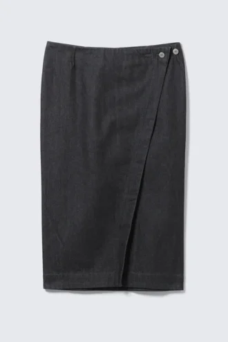 Low Rise Denim Midi Skirt – Raw Indigo – Dark Blue Low Rise Denim Midi Skirt – Raw Indigo – Dark Blue