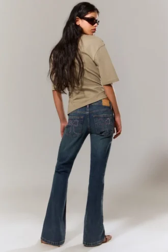 Low Rise Embellished Flared Jeans – Embellished Blue – Dark Blue Low Rise Embellished Flared Jeans – Embellished Blue – Dark Blue