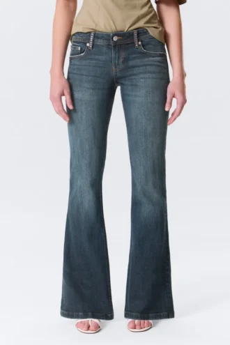 Low Rise Embellished Flared Jeans – Embellished Blue – Dark Blue Low Rise Embellished Flared Jeans – Embellished Blue – Dark Blue