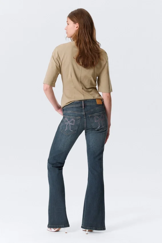 Low Rise Embellished Flared Jeans – Embellished Blue – Dark Blue Low Rise Embellished Flared Jeans – Embellished Blue – Dark Blue