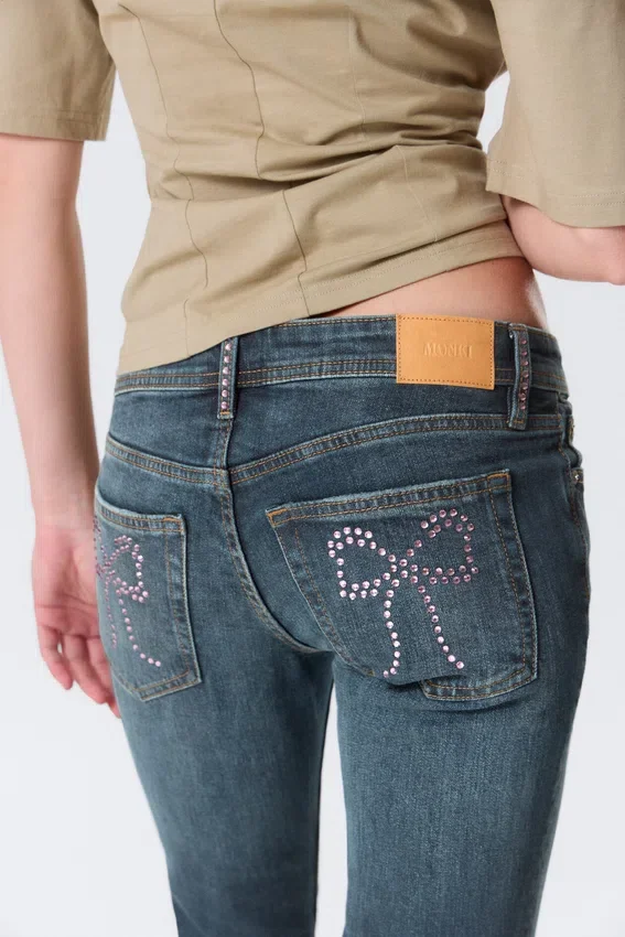 Low Rise Embellished Flared Jeans – Embellished Blue – Dark Blue Low Rise Embellished Flared Jeans – Embellished Blue – Dark Blue