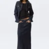 Low Rise Fitted Denim Maxi Skirt – Blue Rinse – Dark Blue Low Rise Fitted Denim Maxi Skirt – Blue Rinse – Dark Blue