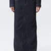 Low Rise Fitted Denim Maxi Skirt – Blue Rinse – Dark Blue Low Rise Fitted Denim Maxi Skirt – Blue Rinse – Dark Blue