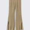 Low Rise Flared Crinkled Trousers – Beige Low Rise Flared Crinkled Trousers – Beige