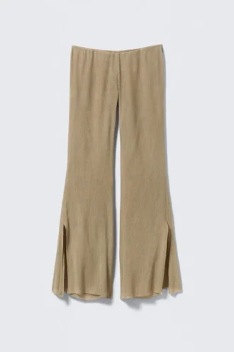 Low Rise Flared Crinkled Trousers – Beige