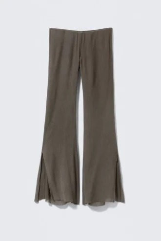 Low Rise Flared Crinkled Trousers – Dark Grey