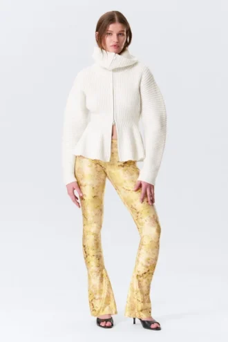 Low Rise Flared Stretch Trousers – Light Yellow – Floral