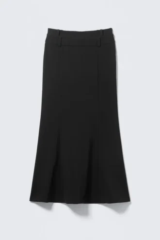 Low-Rise Flared Suiting Maxi Skirt – Black