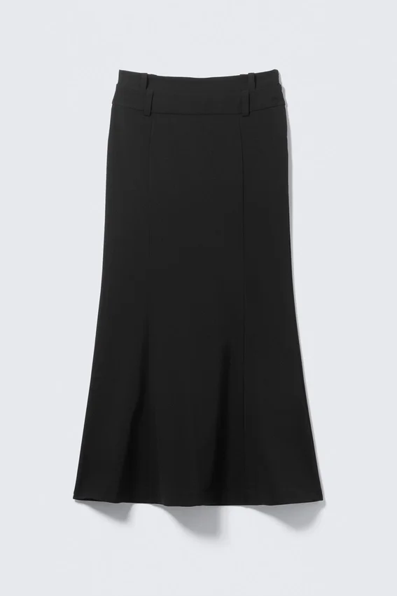 Low-Rise Flared Suiting Maxi Skirt – Black Low-Rise Flared Suiting Maxi Skirt – Black