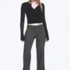 Low-Rise Flared Suiting Trousers – Dark Grey Melange Low-Rise Flared Suiting Trousers – Dark Grey Melange