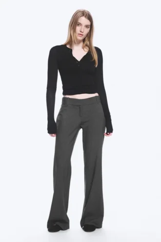 Low-Rise Flared Suiting Trousers – Dark Grey Melange