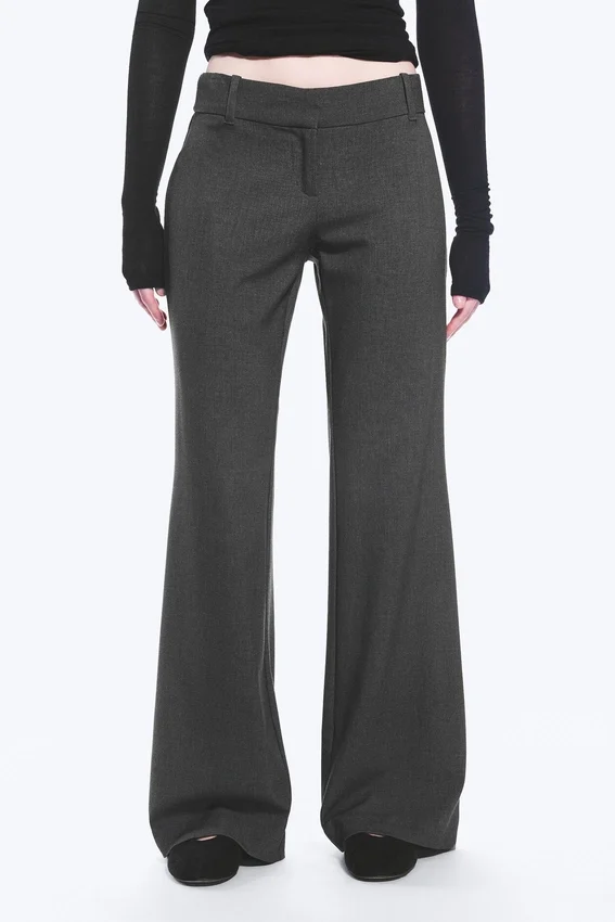 Low-Rise Flared Suiting Trousers – Dark Grey Melange Low-Rise Flared Suiting Trousers – Dark Grey Melange