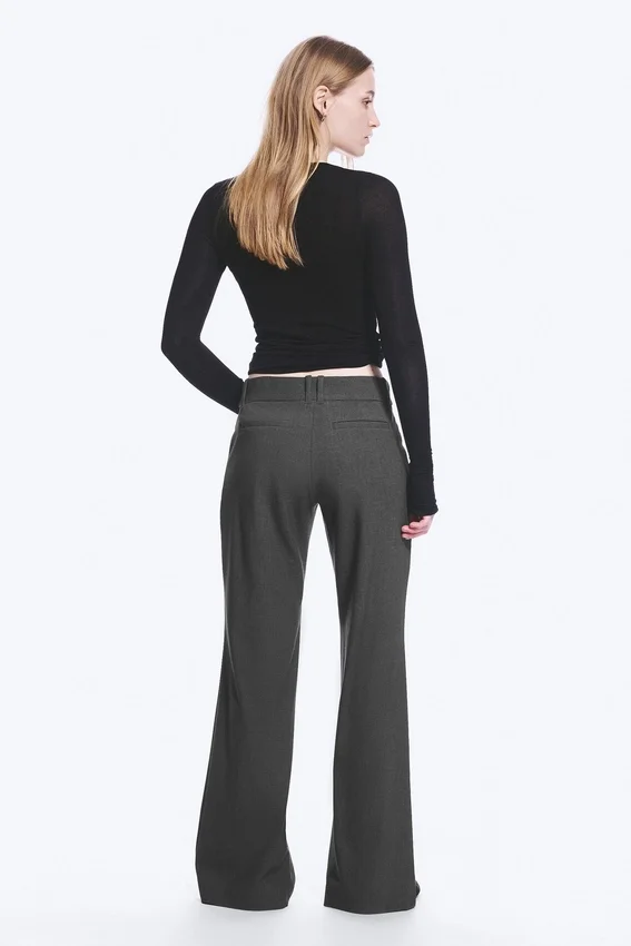 Low-Rise Flared Suiting Trousers – Dark Grey Melange Low-Rise Flared Suiting Trousers – Dark Grey Melange