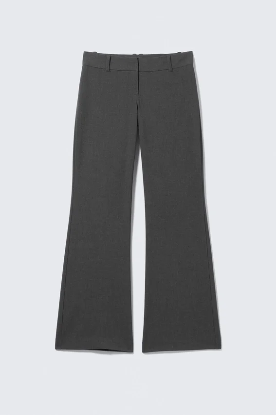 Low-Rise Flared Suiting Trousers – Dark Grey Melange Low-Rise Flared Suiting Trousers – Dark Grey Melange