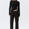 Low-Rise Flared Suiting Trousers – Pinstriped Black Low-Rise Flared Suiting Trousers – Pinstriped Black