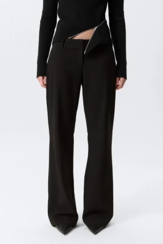 Low-Rise Flared Suiting Trousers – Pinstriped Black