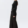 Low-Rise Flared Suiting Trousers – Pinstriped Black Low-Rise Flared Suiting Trousers – Pinstriped Black