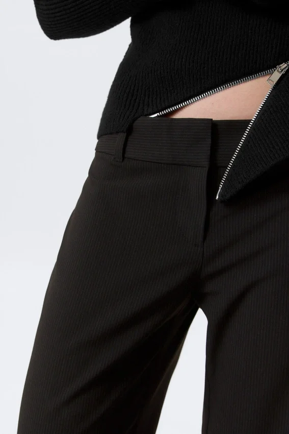 Low-Rise Flared Suiting Trousers – Pinstriped Black Low-Rise Flared Suiting Trousers – Pinstriped Black