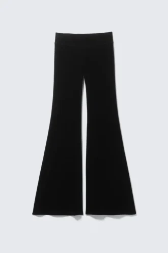 Low Rise Flared Velvet Mesh Trousers – Black