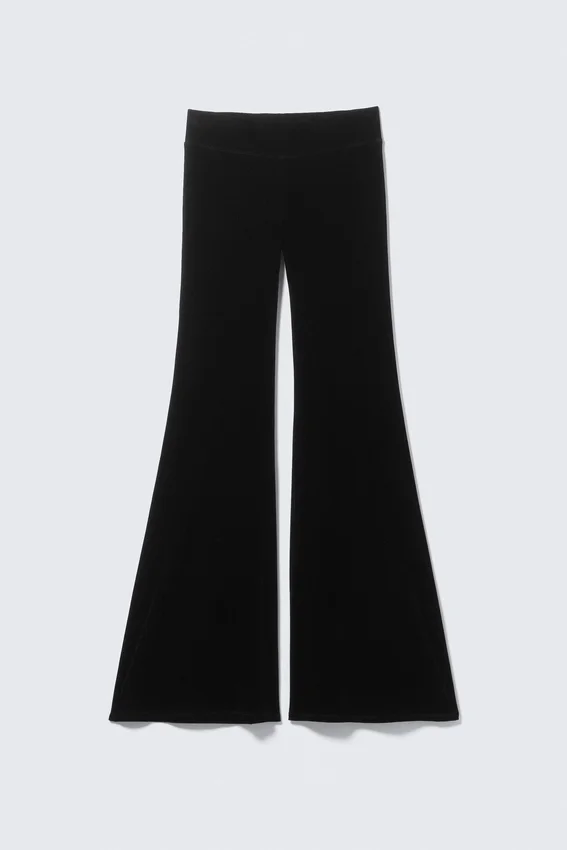 Low Rise Flared Velvet Mesh Trousers – Black Low Rise Flared Velvet Mesh Trousers – Black