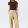 Low Rise Folded Waist Twill Trousers – Beige Low Rise Folded Waist Twill Trousers – Beige