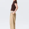 Low Rise Folded Waist Twill Trousers – Beige Low Rise Folded Waist Twill Trousers – Beige