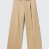 Low Rise Folded Waist Twill Trousers – Beige Low Rise Folded Waist Twill Trousers – Beige