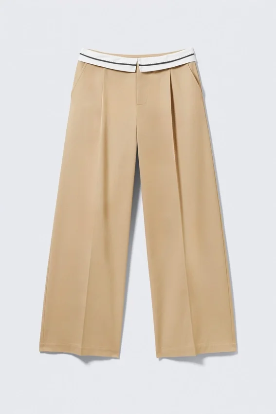 Low Rise Folded Waist Twill Trousers – Beige Low Rise Folded Waist Twill Trousers – Beige