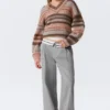 Low Rise Folded Waist Twill Trousers – Grey Low Rise Folded Waist Twill Trousers – Grey