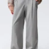 Low Rise Folded Waist Twill Trousers – Grey Low Rise Folded Waist Twill Trousers – Grey