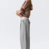 Low Rise Folded Waist Twill Trousers – Grey Low Rise Folded Waist Twill Trousers – Grey