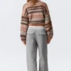 Low Rise Folded Waist Twill Trousers – Grey Low Rise Folded Waist Twill Trousers – Grey