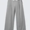 Low Rise Folded Waist Twill Trousers – Grey Low Rise Folded Waist Twill Trousers – Grey