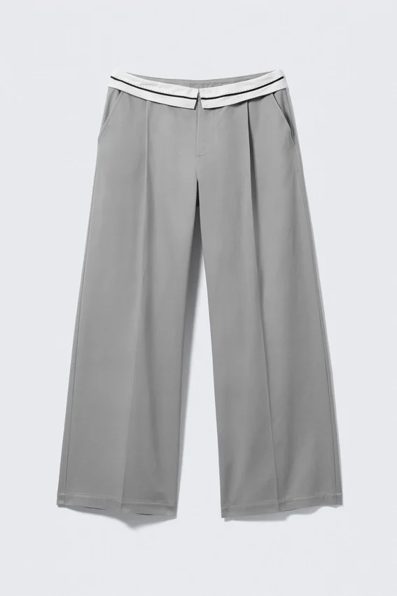 Low Rise Folded Waist Twill Trousers – Grey Low Rise Folded Waist Twill Trousers – Grey