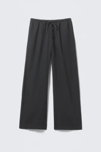 Low Rise Linen-Blend Trousers – Dark Grey