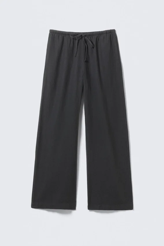 Low Rise Linen-Blend Trousers – Dark Grey Low Rise Linen-Blend Trousers – Dark Grey