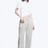 Low Rise Linen-Blend Trousers – Light Grey Low Rise Linen-Blend Trousers – Light Grey