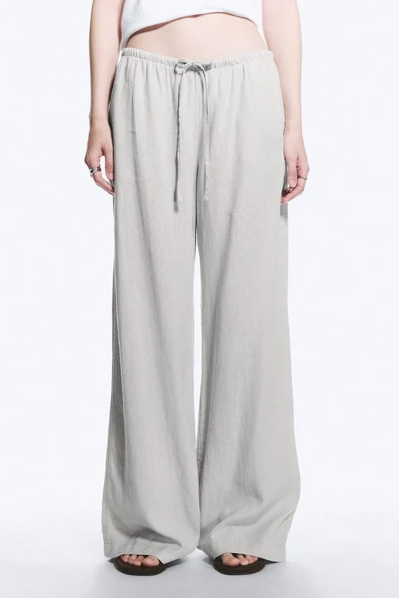 Low Rise Linen-Blend Trousers – Light Grey Low Rise Linen-Blend Trousers – Light Grey